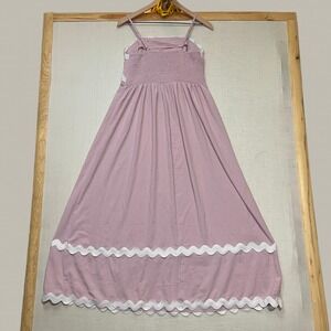ECOWISH Maxi Dress Pink Scalloped Trim Smocked Back Adjustable Straps Size M EUC